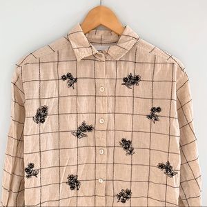 UO Casey and Max Floral Embroidered Button Up Top
